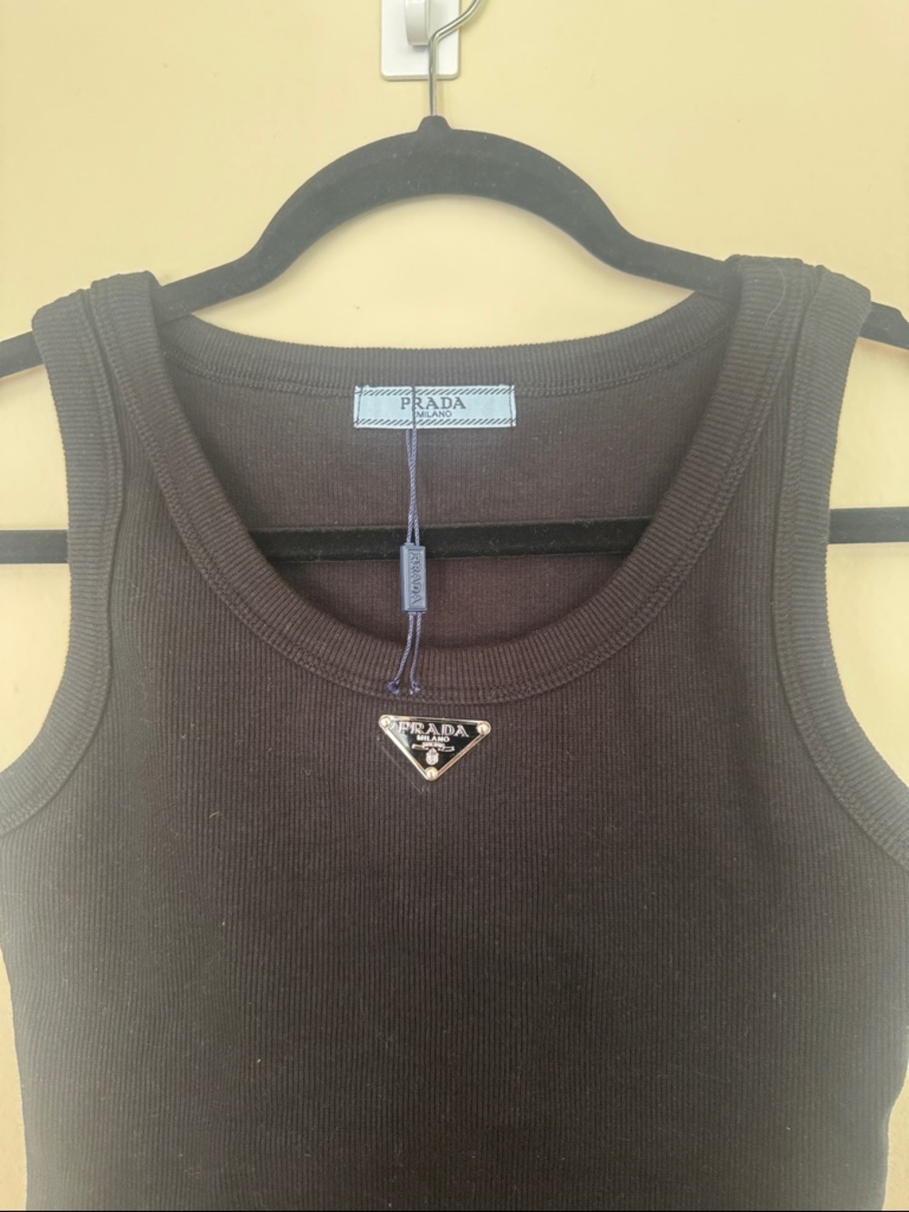 Prada Black Ribbed Logo Tank ( small) not large - Picture 2 of 6